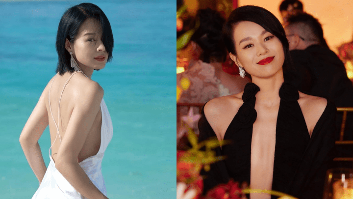 胡杏儿盛装出席“女儿”婚礼，贴身粉红高衩晚装晒白滑腿