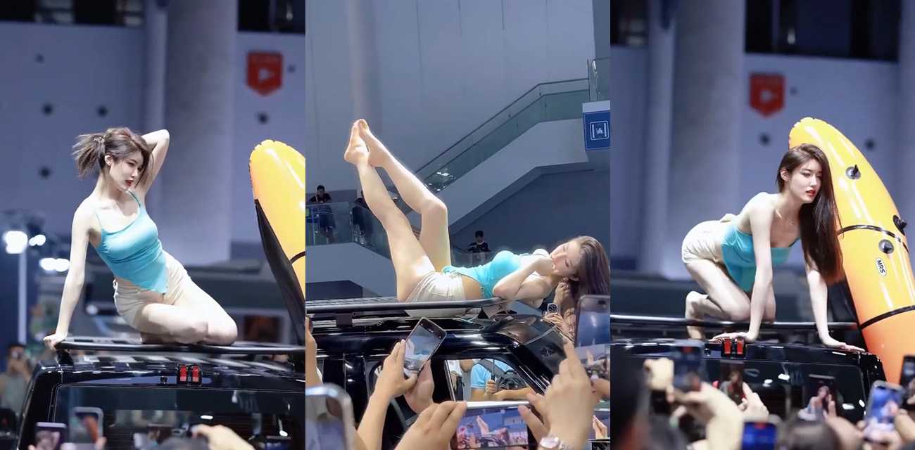 成都车展车模小乌苏 在奇瑞ICAR展位上跳艳舞
