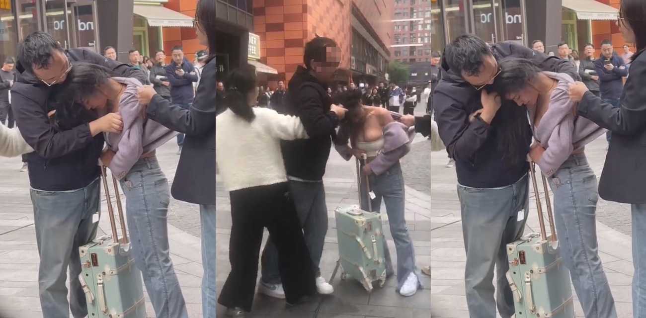 无锡江阴万达广场门前抓小三 网友一致认为原配输了