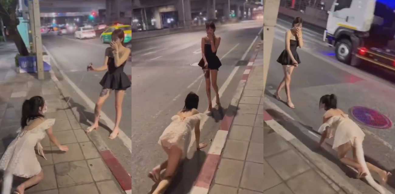现在年轻人玩的真花啊 车水马龙的马路上当街遛狗