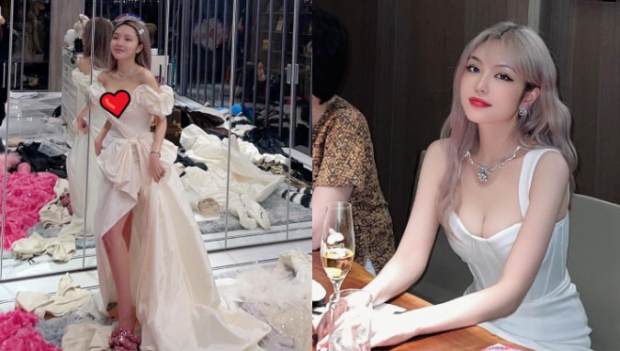 周扬青谷胸试礼服露Nude Bra，奢华包包墙价值过百万