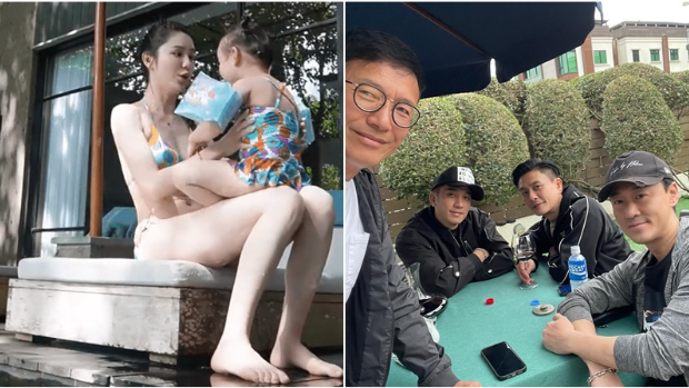 林峯老婆独自去布吉狂欢？与红遍亚洲男神泳池玩水枪