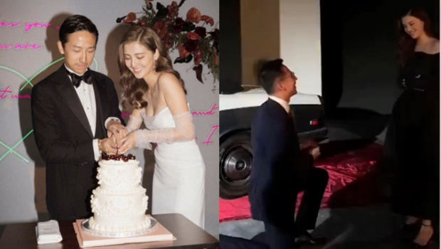 吴千语公开求婚照，施伯雄1年前出动靓车大束玫瑰觅得美人归
